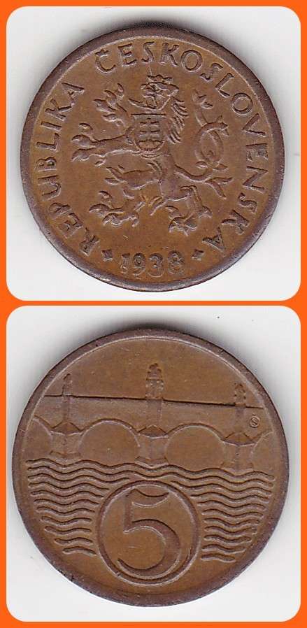 CZECHOSLOVAKIA - 1938 - 5 HALERU - KM# 6 - XF/UNC COIN