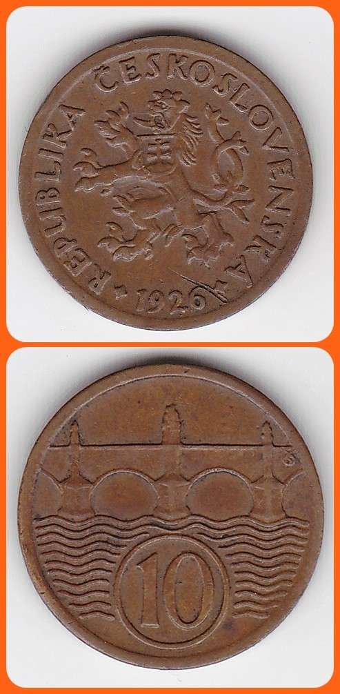 CZECHOSLOVAKIA - 1926 - 10 HALERU - KM# 3 - VF COIN