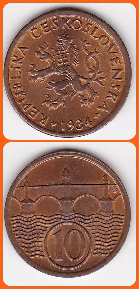 CZECHOSLOVAKIA - 1934 - 10 HALERU - KM# 3 - XF/UNC COIN
