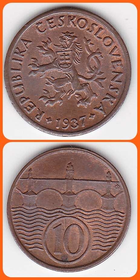 CZECHOSLOVAKIA - 1937 - 10 HALERU - KM# 3 - XF/UNC COIN
