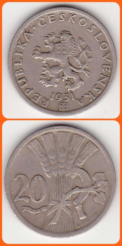 CZECHOSLOVAKIA - 1931 - 20 HALERU - KM# 1 - F COIN