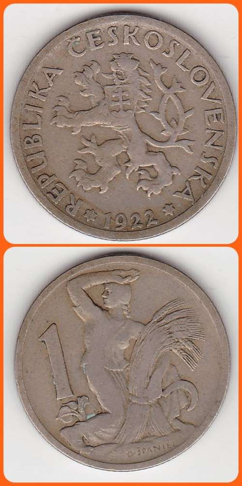 CZECHOSLOVAKIA - 1922 - 1 KORUNA - KM# 1 - F COIN