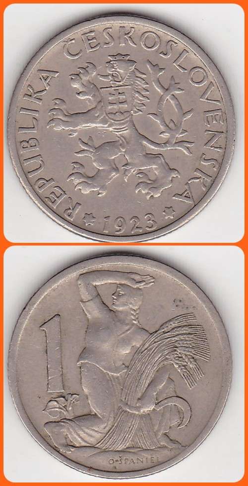 CZECHOSLOVAKIA - 1923 - 1 KORUNA - KM# 1 - VF COIN