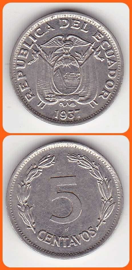 ECUADOR - 1937HF - 5 CENTAVOS - KM# 75 - XF COIN