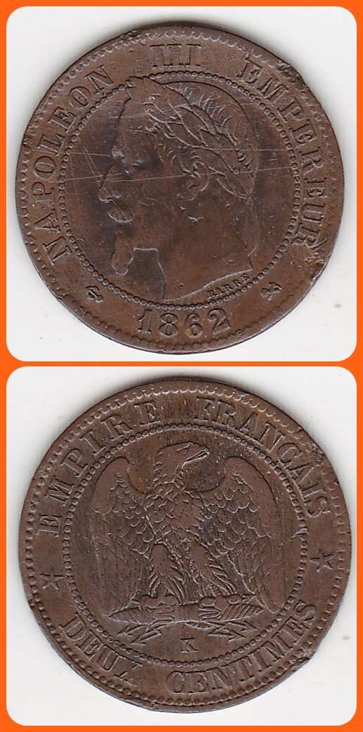 FRANCE - 1862K - 2 CENTIMES - KM# 796.6 - VG COIN