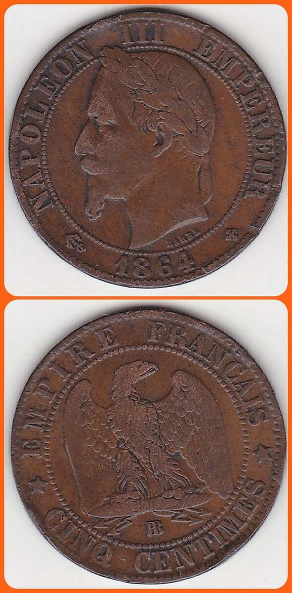 FRANCE - 1864BB - 5 CENTIMES - KM# 797.2 - VG/F COIN
