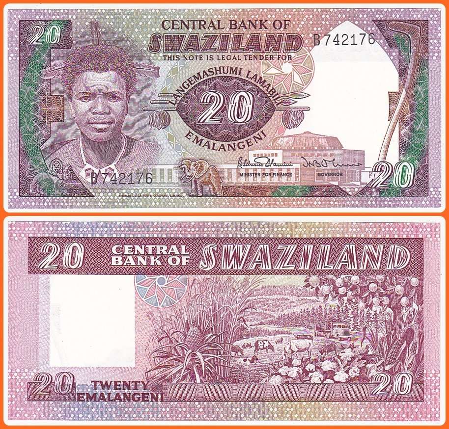 SWAZILAND - ND(1986) - 20 EMALANGENI - PIC# 12 - UNC NOTE - SER# B742176