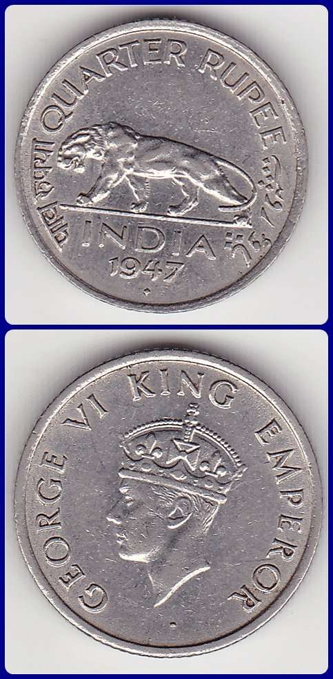 INDIA - BRITISH - 1947 (b) - 1/4 RUPEE - PIC# 548 - XF COIN