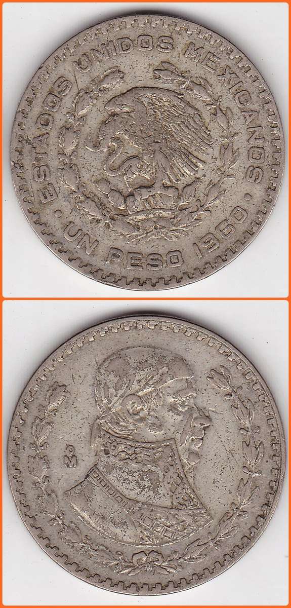 MEXICO - 1960 - 1 PESO - KM# 459 - 16.0g 0.100 SILVER