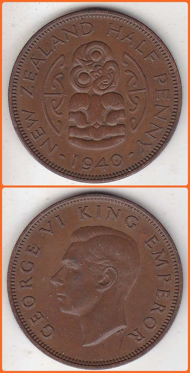 NEW ZEALAND - 1940 - 1/2 PENNY - KM# 12 - VF/XF COIN