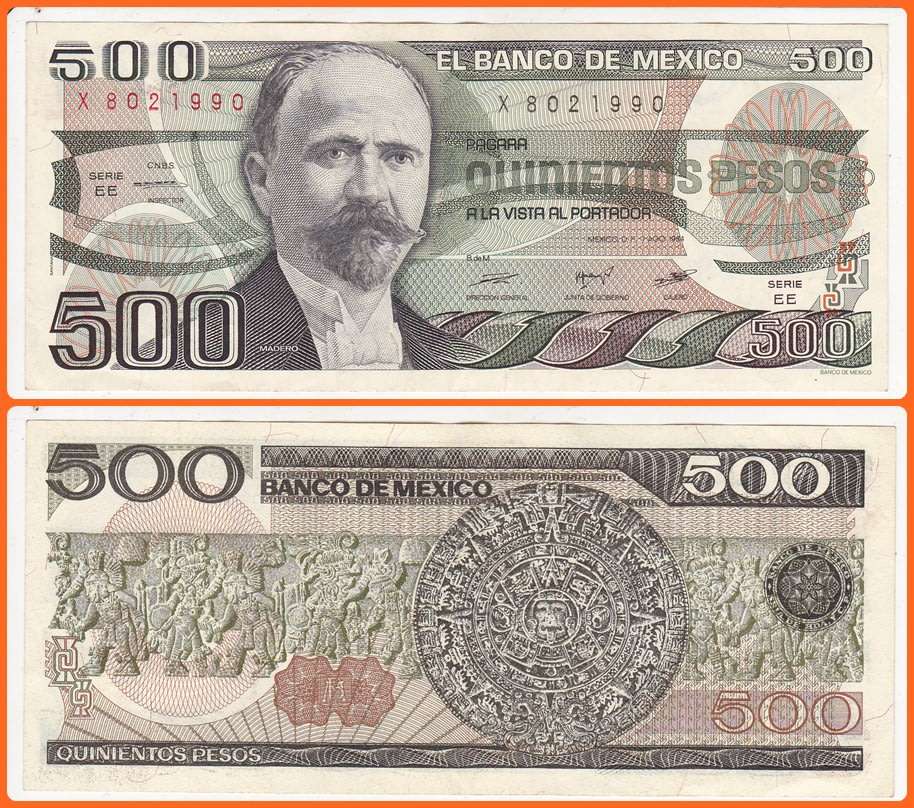 MEXICO - 1984 - 500 PESOS - PIC# 79b - XF NOTE - SER# X8021990
