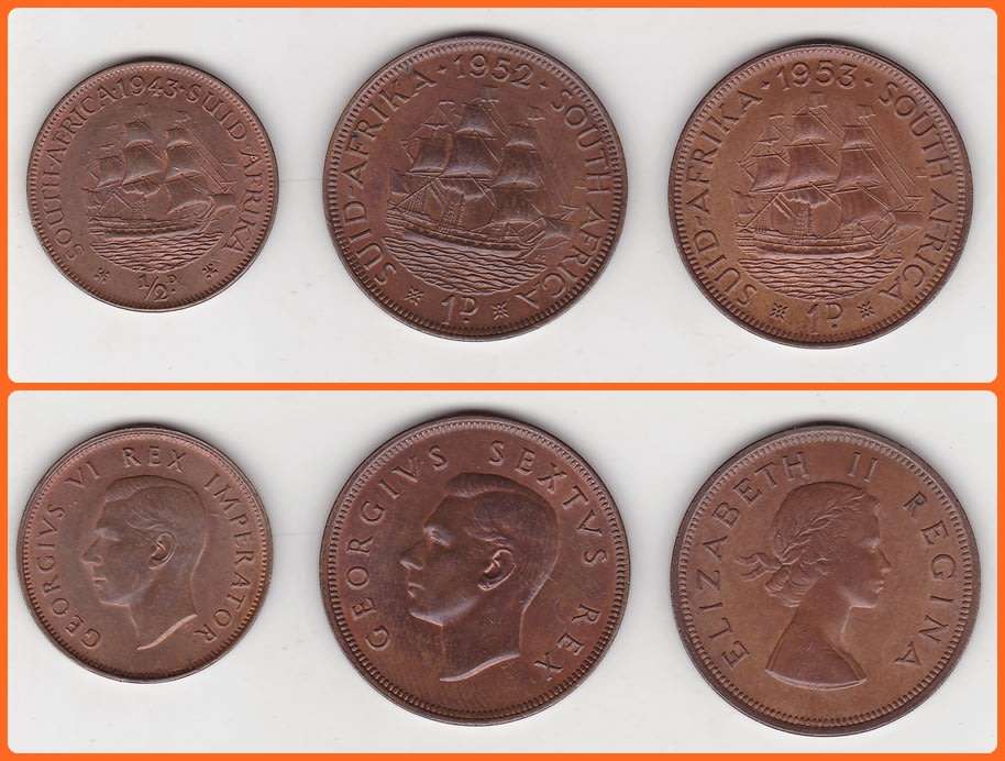 1943 GEORGE VI HALF PENNY, 1952 GEORGE VI PENNY & 1953 ELIZABETH II PENNY