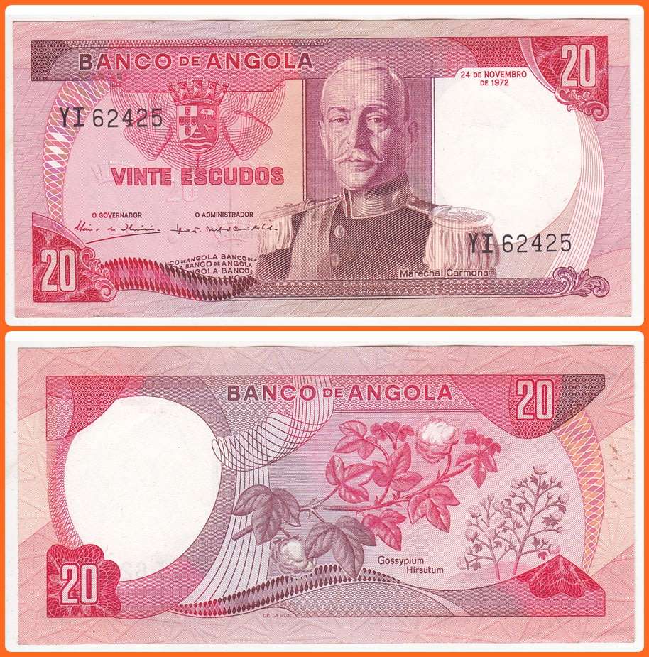 ANGOLA - 1972 - 20 ESCUDOS - PIC# 99 - XF+ NOTE - SER# YI62425