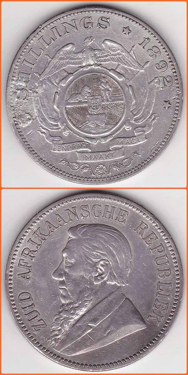ZAR - 1892 DOUBLE SHAFT - 5 SHILLINGS - EX MOUNT