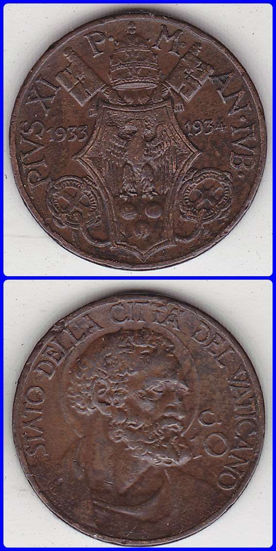 VATICAN CITY - 1933/34 - 10 CENTESIMI - KM# 12