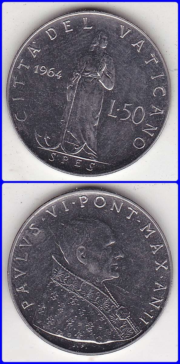 VATICAN CITY - 1964 / II - 50 LIRE - KM# 81.1