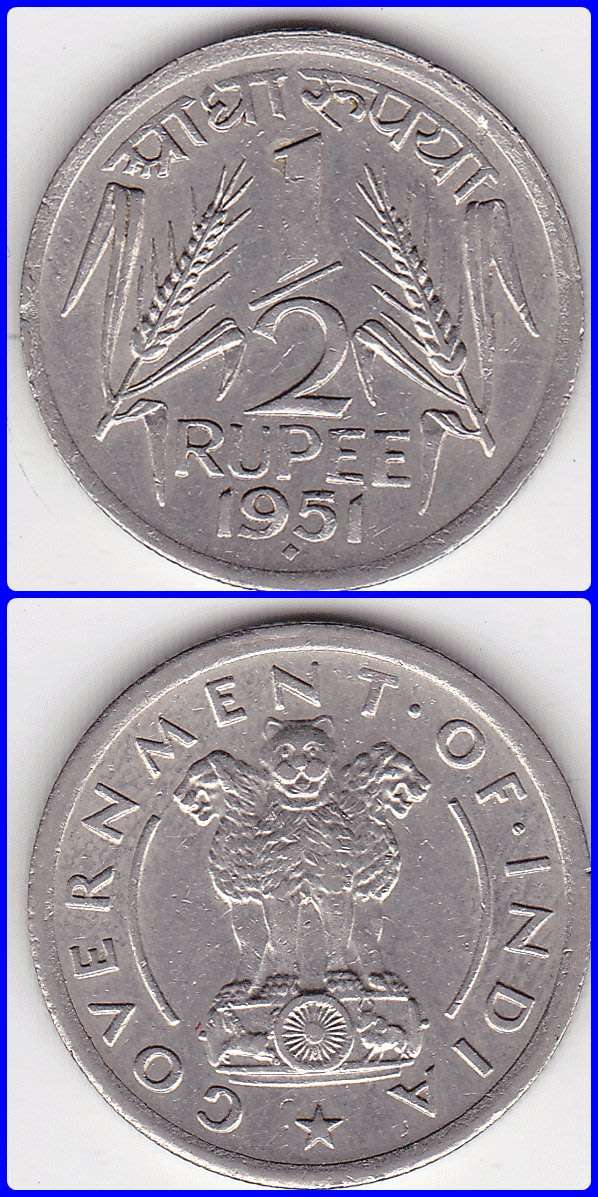 INDIA - 1951 (B) - 1/2 RUPEE - KM# 6.1
