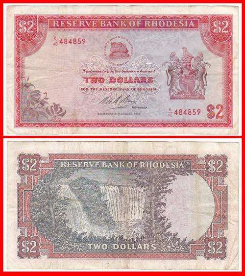 RHODESIA - 1970 - 2 DOLLARS - PIC 31a (Rhodes W/M) - VF NOTE - (K/40 ..)