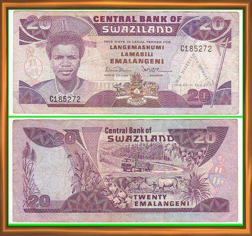 SWAZILAND - 1989 - 20 EMALANGENI - PIC 17a - F/VF NOTE - (C185..)