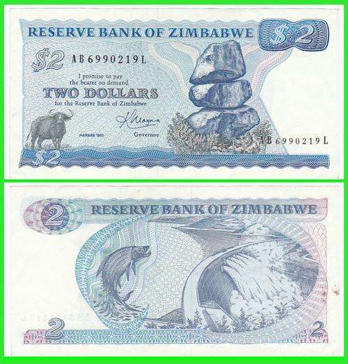 ZIMBABWE - 1983 - 2 DOLLARS - PIC 1b - XF/AU NOTE - (AB699..)