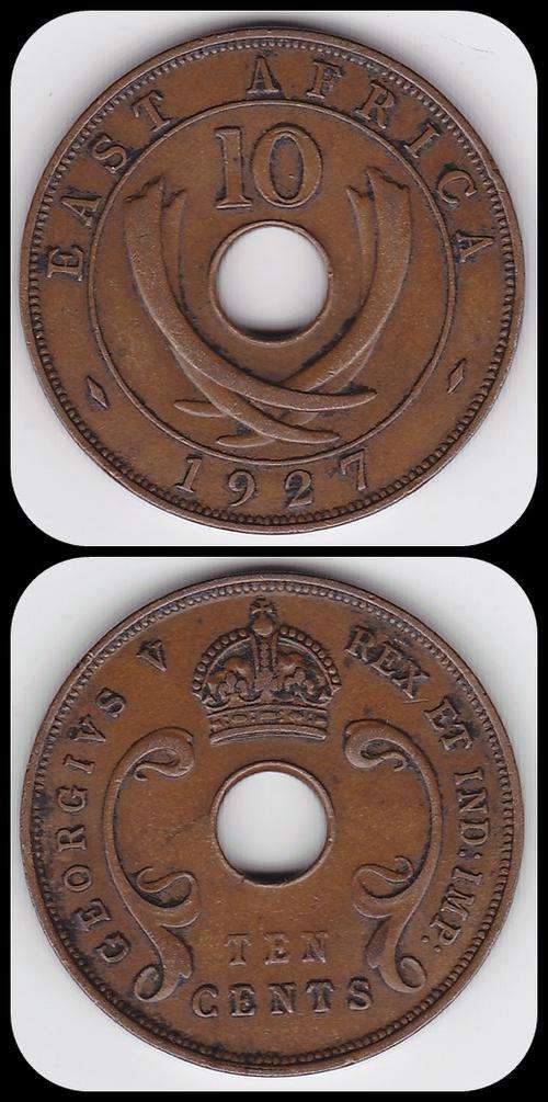 EAST AFRICA - 1927 - 10 CENTS - F+ COIN