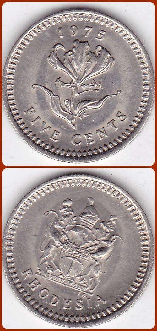RHODESIA - 1975 - 5c - FIVE CENT - XF COIN