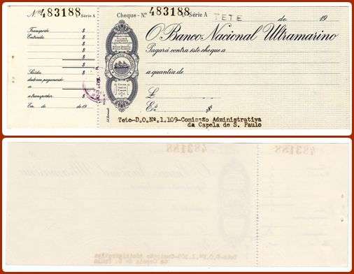 CHEQUE - BANCO NACIONAL ULTRAMARINO - 19 HUNDREDS - TETE MOZAMBIQUE