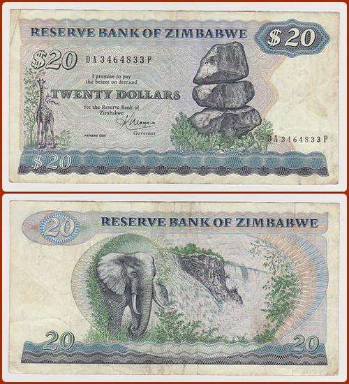 ZIMBABWE - 1983 - 20 DOLLARS - F/VF NOTE - (DA346..P)
