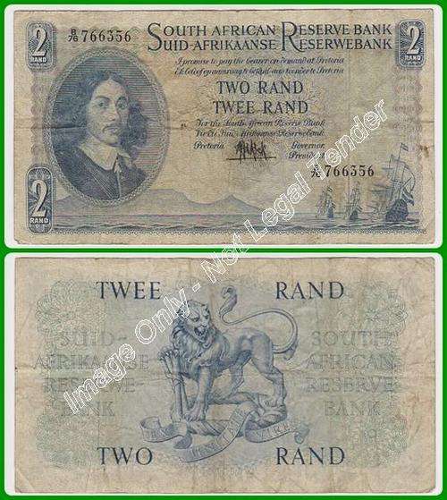 MH DE KOCK - 4TH - TWO RAND - VG/F NOTE - B76 766356