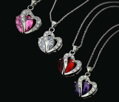 24K RGP white gold ladies crystal Pendant and chain, Plus 2 pairs Genuine Sterling silver studs