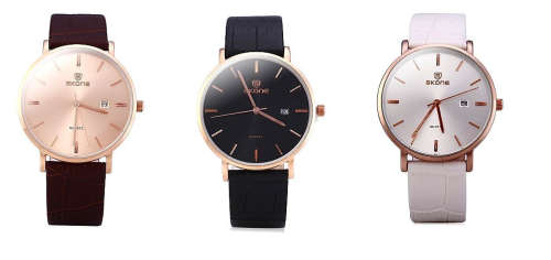 Ultrathin Calendar UNISEX  Quartz Watch with Leather Strap