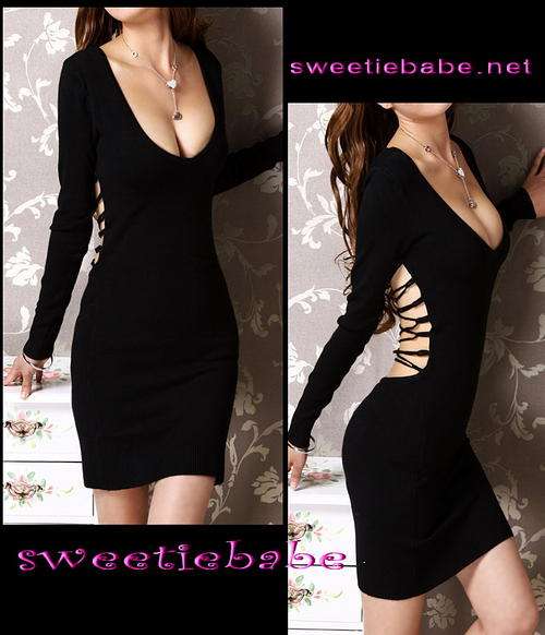 V03 Hot V-Neck Long Sleeve Clubwear Party Prom Mini Dress Black/White/Silver/PurpleS/M