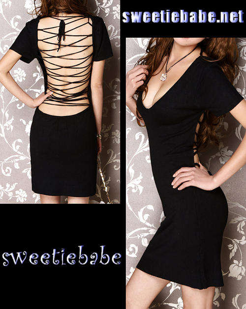 V22 V-Neck Backless Clubwear Cocktail Dresses BLACK S