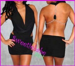 V15 Celebrity Bodycon Backless Clubwear Dress Blk S