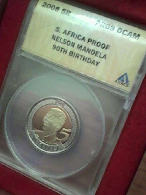 2008  90th Birthday Nelson Mandela Anniversary Rare R5 investment coin