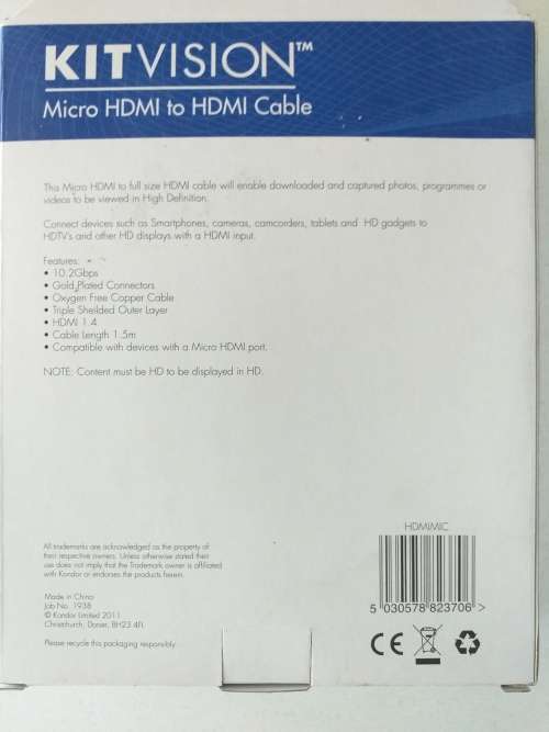 New-KitVision-Micro-HDMI-to-HDMI-Cable Bulk Order