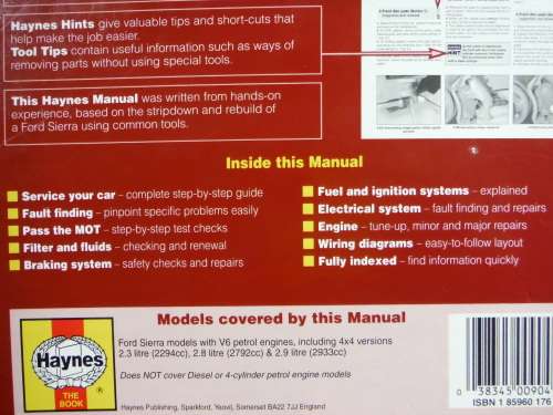 Ford Sierra V6 - 1982 to 1991 - Haynes Service and Repair Manual