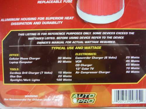 Auto Pro - 12 Volt DC to AC Power Inverter - 100W Inverter With 2 Pin Plug - 230V - 50Hz