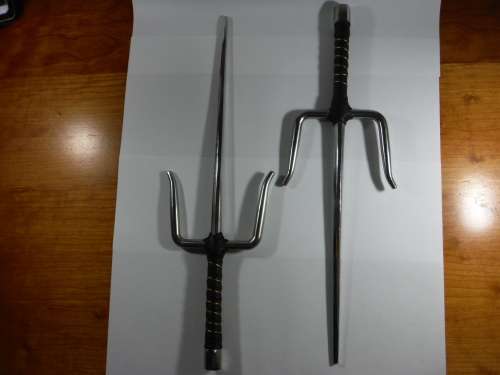 A Heavy-Duty Pair of Martial Arts Training Sai - Solid Steel with Chrome
