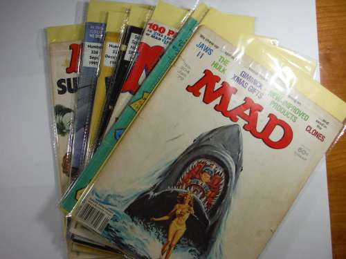 A Lot of 7 Vintage Mad Magazines Including the Jaws 2 Edition From 1979