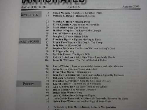 Tales of the Unanticipated : The Antholo-Zine of TOTU Ink - Autumn-2006 - Twentieth Anniversary