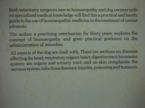 Homoeopathic Medicine for Dogs : A Handbook for Vets and Pet Owners - H.G. Wolff