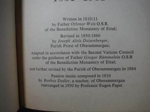 The Oberammergau Passion Play 1634-1984 : Text - Paperback