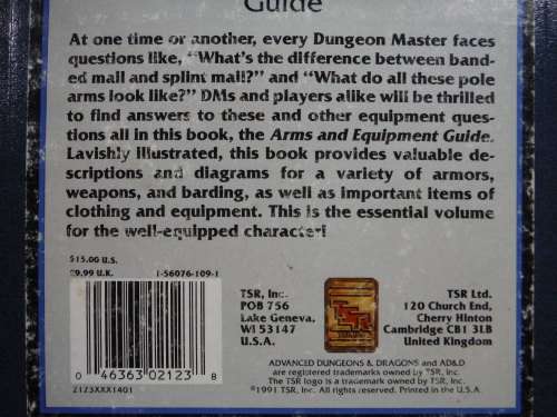 Advanced Dungeons and Dragons 2nd Edition : Dungeon Master`s Guide - Arms and Equipment Guide
