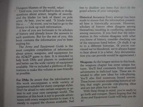 Advanced Dungeons and Dragons 2nd Edition : Dungeon Master`s Guide - Arms and Equipment Guide