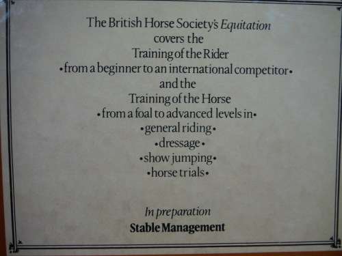 British Horse Society Equitation : Training of Rider and Horse to Advanced Levels