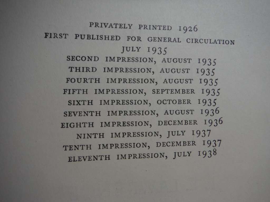 Seven Pillars of Wisdom - Hardcover - T.E. Lawrence - 1938 Eleventh Impression