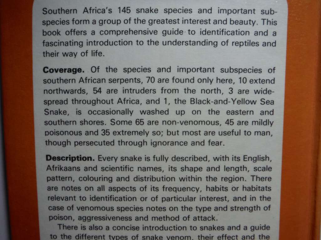 A Field Guide to the Snakes of Southern Africa - Hardcover - Nature Lover`s Library