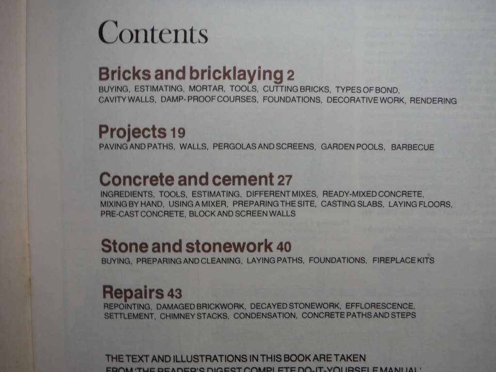 Working with Bricks, Concrete and Stone - Softcover - Reader`s Digest Basic Guide