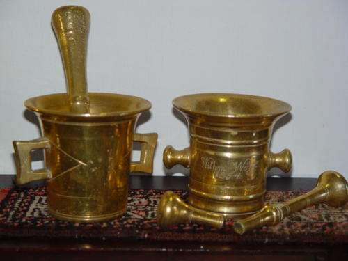 Set of two  Solid brass AntiqueApothecary Mortar and Pestles